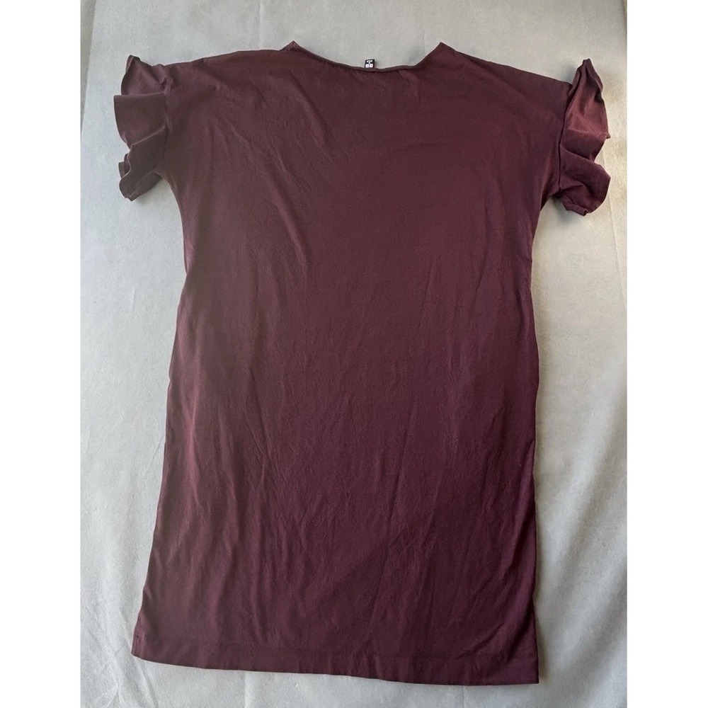 Uniqlo Womens Mini T Shirt Dress M Burgundy Crew Neck Short Sleeve With Pockets